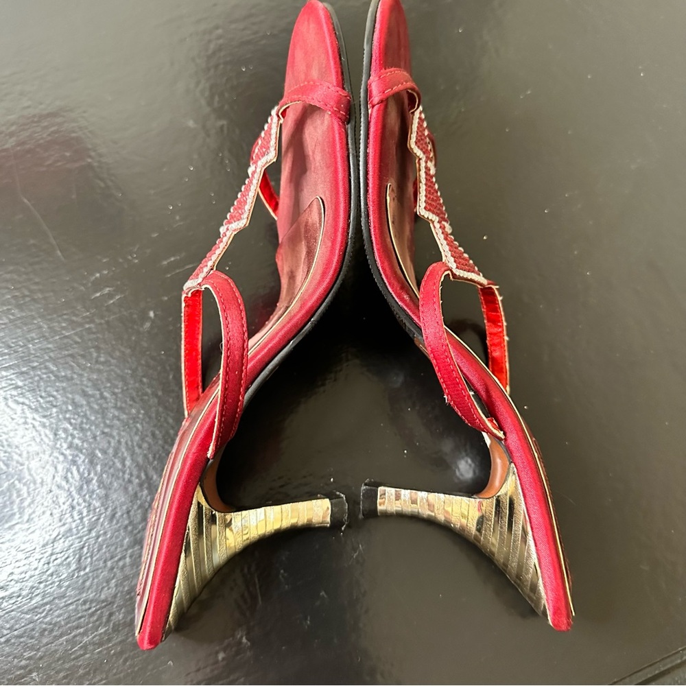 Vintage Bentley Chic Red Embellished Heels - Picture 5 of 16